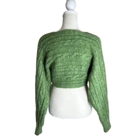 Zara Cable Knit Cropped Scarf Sweater In Green - Picture 9 of 16